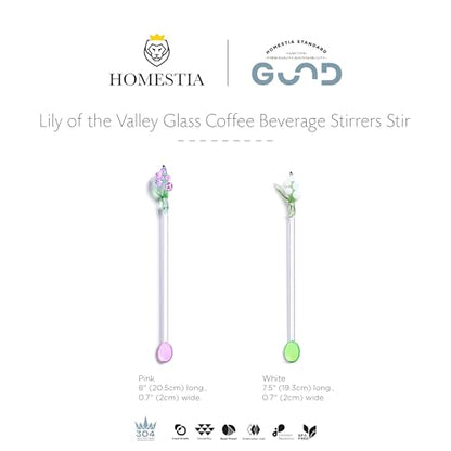 Homestia Glass Stirring Spoon, Swizzle Sticks with White Lily of the Valley - color: 2 PCS + 7.1" + White pink Bells Orchids Flower + Stirring spoon