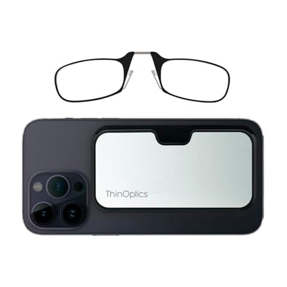 Always With You by ThinOptics Classic Readers + Attachable Glasses Case - color: Metal Case / Black Frames