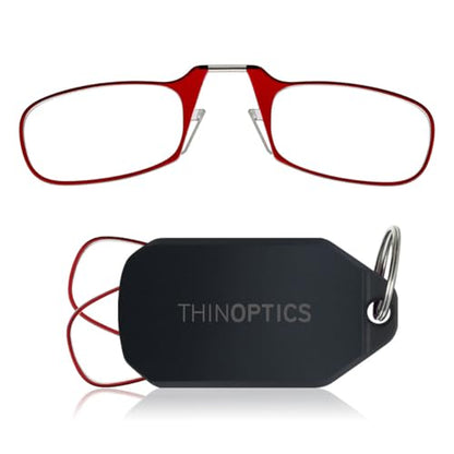 Always With You by ThinOptics Classic Keychain Reading Glasses - color: Black Case / Red Frames