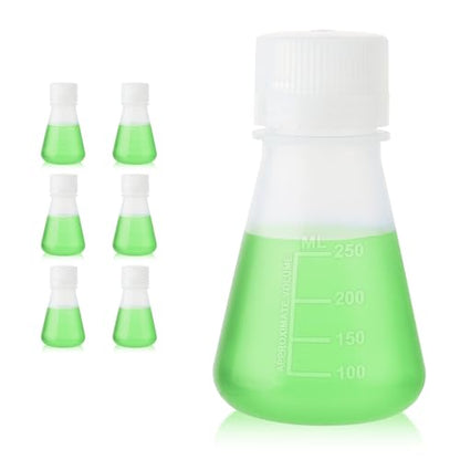 Utile Plastic Erlenmeyer Flask Set with Screw Caps, 6pcs of Vol.250ml Scientific Conical Flask Laboratory Flask,with Molded Graduations, 4023.0652.6 - size: 6 pcs of 250ml