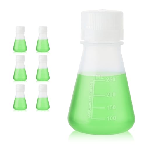 Utile Plastic Erlenmeyer Flask Set with Screw Caps, 6pcs of Vol.250ml Scientific Conical Flask Laboratory Flask,with Molded Graduations, 4023.0652.6 - size: 6 pcs of 250ml