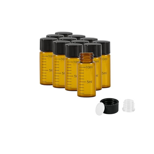 12PCS 10ml Amber Glass Graduated Vials with Screw Caps & Plastic Stoppers - color: AMBER, size: 10ml