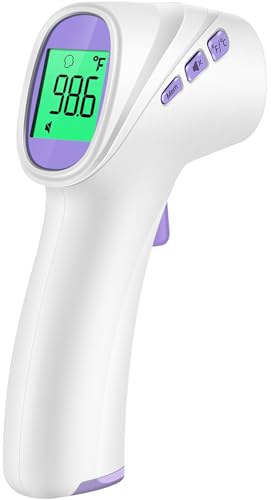 Forehead Thermometer for Adults, Kids & Babies, No-Touch Digital Thermometer with LCD Backlight Display, Fever Alarm and 1s Instant Reading - Purple