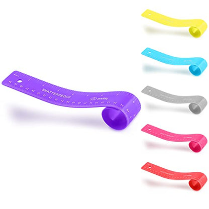 Flexible Ruler Purple, 12 in (30 cm) Soft Plastic Shatter Resistant Straight Edge Ruler, Bendable Kids & Adults Ruler w/Inches & Metrics Also Available in Pink, Blue, Red, Grey, Green, 1 Pc –By Enday - color: Purple