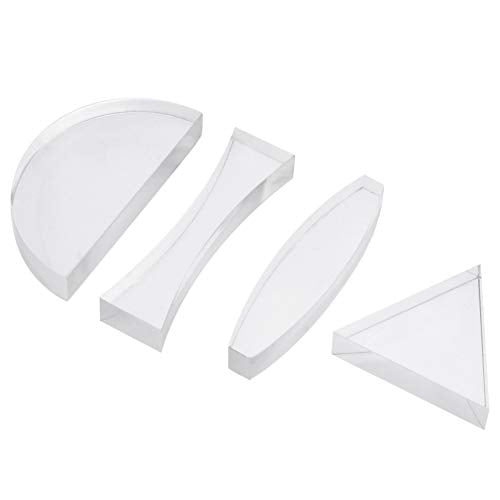 Uonlytech Optical Lens Set 4 pcs Physics Teaching Aids with Cylindrical Convex Lens Cylindrical Concave Semicircular and Equilateral Triangle for Light Refraction Classroom