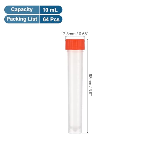 PATIKIL 10mL Plastic Cryogenic Vial, 64Pcs Cryogenic Storage Tube Lab Frozen Test Tube Container Storage Screw Cap for Lab Laboratory Science, Red Clear - color: Red, size: 10ml