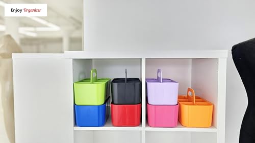 Small Stackable Plastic Caddy with Handle 6 Compartment | Desk, Makeup, Dorm Caddy, Classroom Art Organizers - 4 Pack, Made In USA (Red) - color: Red