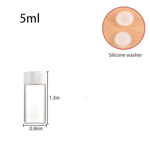 5ml Clear Glass Vial 20pcs with white Screw cap and inner plug 20pcs, leak-proof Glass Bottle Sealed Sample Vials - style: 5ml 20pcs