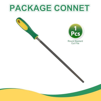 HARFINGTON 10" Round Coarse Cut File Double Cut Teeth Coarse Metal File High Carbon Steel T12 with Plastic Handle for Metal Wood Finishing Roughing, Grey/Yellow-Green - size: 10", style: Coarse Cut