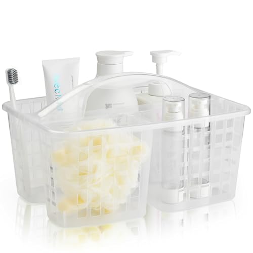 ALINK Plastic Shower Caddy Basket with Compartments, Portable Divided Cleaning Supply Storage Organizer with Handle for College Dorm Bathroom - Clear - color: Clear