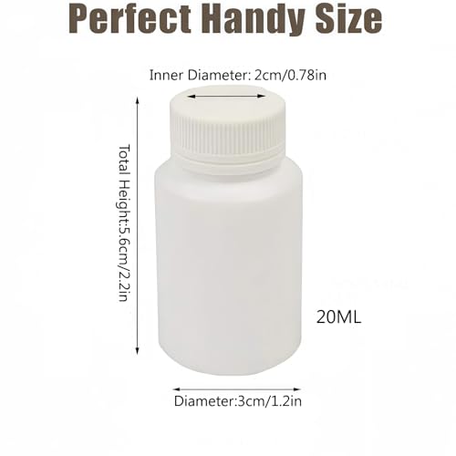 50PCS White Empty Solid Plastic Bottle Case Holder Container Vials Box with Screw Cap for Powder Sample Storage (20ml/0,67oz)
