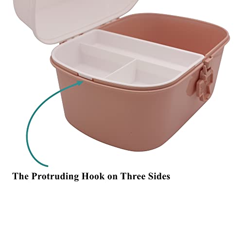 Plastic First Aid Storage Box Container Bin with Removable Tray and Portable Handle, Family Emergency Medicine Kit Case Organizer, White&Pink - color: white&pink