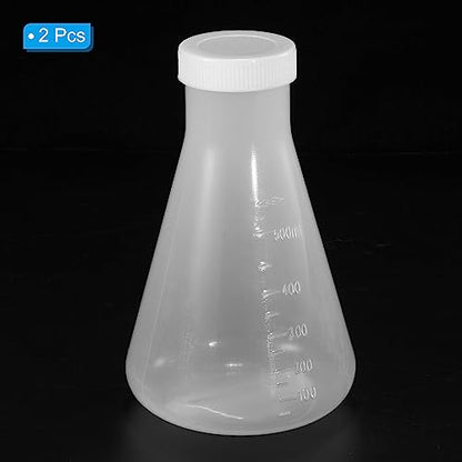 PATIKIL 500ml Plastic Erlenmeyer Flask with Screw Caps, 2 Pack Narrow Mouth Conical Flask for Laboratory, Clear - size: 500ml
