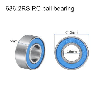 uxcell 20pcs 686-2RS Miniature Bearings 6x13x5mm, Double Sealed, Blue - color: Blue, size: 686-2RS