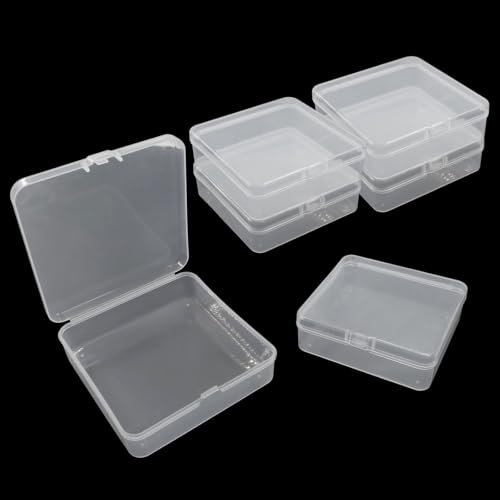 BokWin Mini Plastic Clear Beads Storage Containers Box, 6 Pack - size: 3.7"x3.7"x1.18"