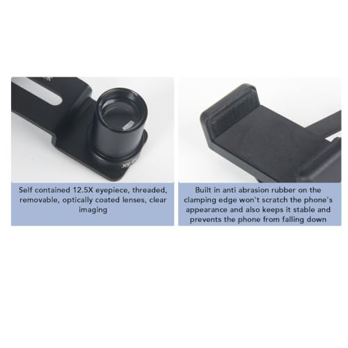 Microscope Lens Cellphone Adapter, Microscope Smartphone Camera Adapter Mount with 12.5X Eyepiece, for Eyepiece Tube 23.2mm, Fits Smartphones with a Width of 70 to 90mm
