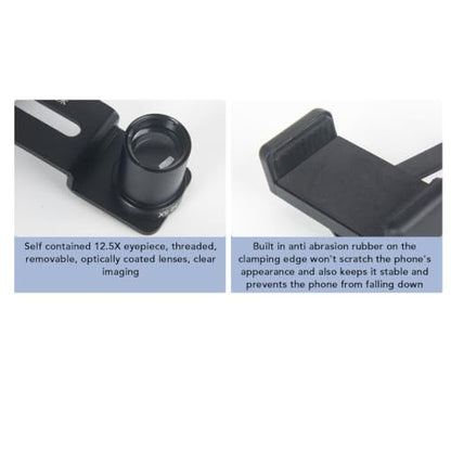 Microscope Lens Cellphone Adapter, Microscope Smartphone Camera Adapter Mount with 12.5X Eyepiece, for Eyepiece Tube 23.2mm, Fits Smartphones with a Width of 70 to 90mm