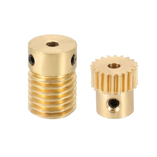 uxcell Worm Gear Set 20T 0.5 Module 20:1 Reduction Rate, Right Rotation Drive Gear Box Wheel Reduce Transmission Part (Brass Gear-3mm Bore, Brass Rod 3mm Bore) - size: Gear-3mm, Rod-3mm Bore, style: 0.5M-20T