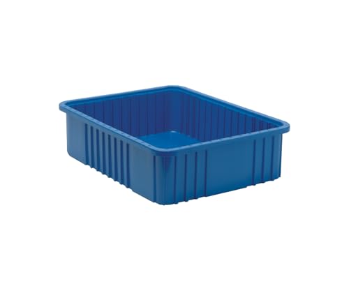 QUANTUM STORAGE SYSTEMS DG93060BL Dividable Grid Storage Container, Heavy-Duty Stackable Plastic Parts Bin for Warehouse, Assembly & Industrial Organization, 22-1/2" x 17-1/2" x 6", Blue, 3-Pack