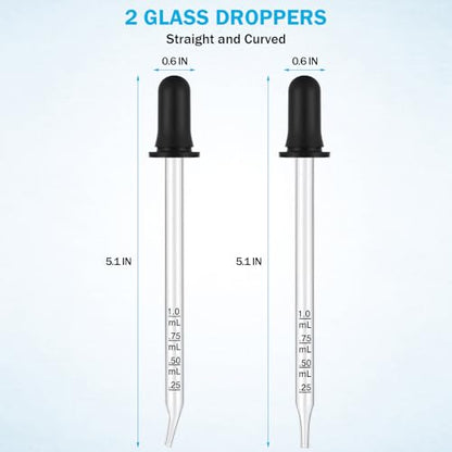 Eye Dropper 8 Pcs, 1mL Glass Liquids Pipette Dropper Tool with Measurement-Bent & Straight Tips, for Essential Oils Crafts Ear Lab Measuring Transferring Liquids Herain - size: Large Rubber Bulb-8pcs-Long Bent Straight