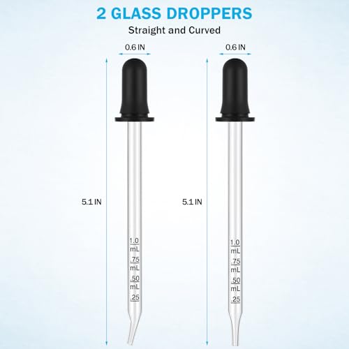 Eye Dropper 8 Pcs, 1mL Glass Liquids Pipette Dropper Tool with Measurement-Bent & Straight Tips, for Essential Oils Crafts Ear Lab Measuring Transferring Liquids Herain - size: Large Rubber Bulb-8pcs-Long Bent Straight
