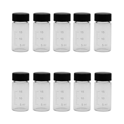 10pcs 20ml/5 Dram Little Clear Glass Bottle Vials with Black Screw Cap, Small Graduated Sample Container, Empty Leak-Proof Storage Test Vials for Sample Capture and Storage - color: Transparent & Black, size: 20ml
