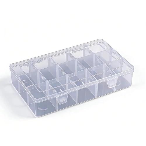 VBQFDPH Clear Plastic 15 Compartment Organizer Box with Dividers