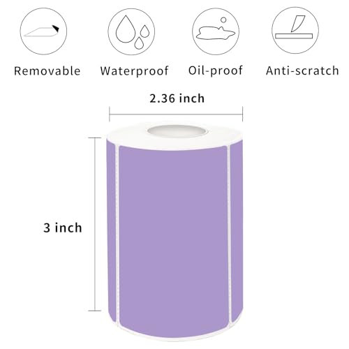 2×3 Inch Purple Removable Thermal Labels,Self-Adhesive Square Direct Thermal Labels,300 Sheets per Roll with Perforated Lines - color: Purple, size: 2×3 inch
