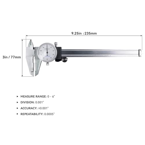 HFS 0-6 Inch Dial Caliper, 0.001 Inch Accuracy, 4-Way Measuring - size: 0-6" Carbon Steel
