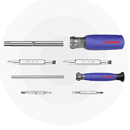 WORKPRO 6-in-1 Basic & 4-in-1 Electronics Screwdriver/Nut Driver Set Tool Confort Grip, 2PCS Portable Screw-driver, 8 Basic & Precision Bits (Philips/Slotted), 2 Nut Driver Sizes - size: One Size