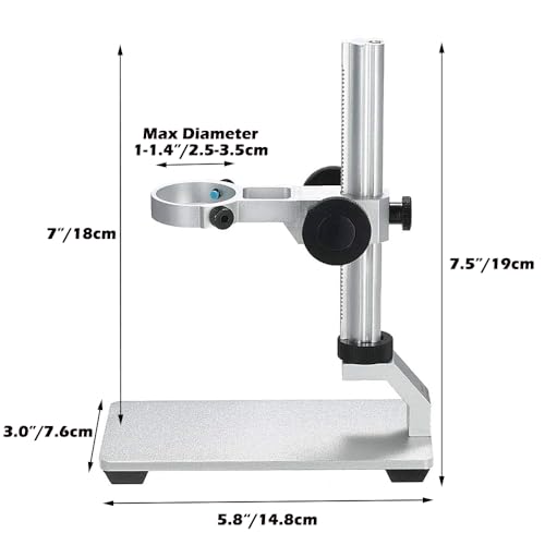 Universal Microscope Stand Pro, Stable Professional Aluminum Alloy Scope Base Holder Support Bracket for Max Diameter 1.4" USB Digital Wireless WiFi Microscope Endoscope Magnifier Camera - color: Silver