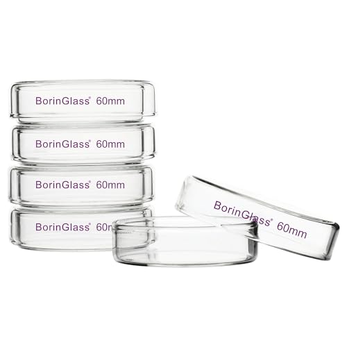 BorinGlass Petri Dishes, Autoclavable Cell Culture Dishes Lab Dishes with Clear Lid, 60x15 mm, Pack of 10