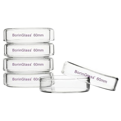 BorinGlass Petri Dishes, Autoclavable Cell Culture Dishes Lab Dishes with Clear Lid, 60x15 mm, Pack of 10