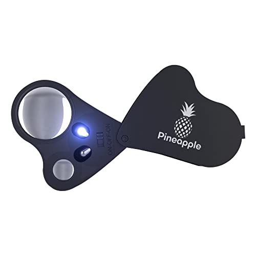 Pineapple 30X 60X Jewelers Loupe Magnifier with Light, Lighted Magnifying Glass Jewelry Loop, Pocket Magnifier for Coins, Jewelry, Plants, Currency, Diamonds, Stamps (Black)