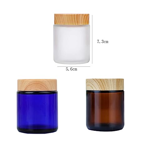 4 Pcs 100g 3.4 OZ Blue Glass Jars Round Cosmetic Container Jars with Wood Grain Lids,Empty Refillable Cosmetic Containers Pot Jars for Lotion, Cream,Ointments,Makeup,Eye shadow,Scrubs - color: Blue