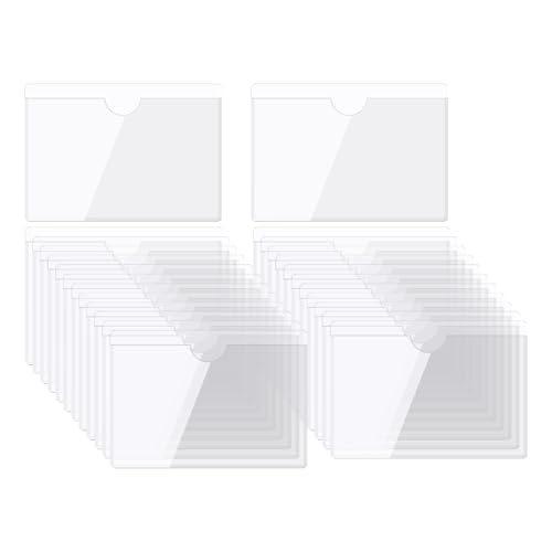 MECCANIXITY Self-Adhesive Card Pockets 4.3" x 3.5" Clear Horizontal Pocket Label Holders Plastic Card Sleeves with Top Open for Library Storage Bins, Pack of 25 - size: 4.3" x 3.5", style: Horizontal