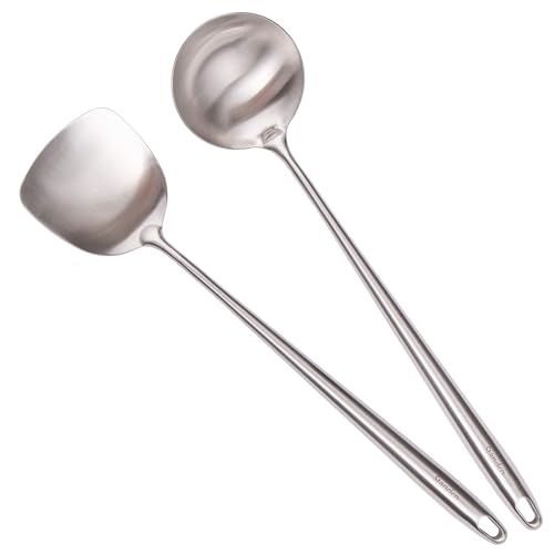 17″ Wok Spatula and Ladle - 304 Stainless Steel Wok Tools Set - color: 2-Pieces