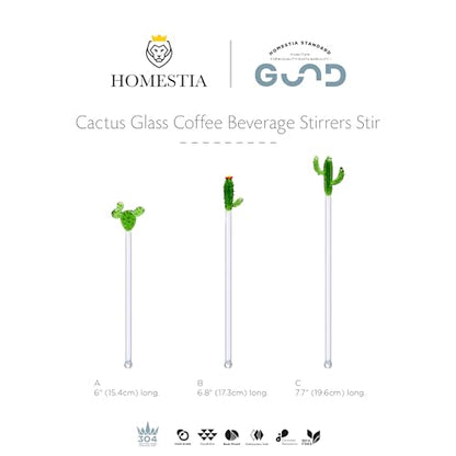 Homestia 3 Pieces Glass Swizzle Sticks with Cactus Decor, Drink Stirrers - color: 3 PCS + 6" / 6.8" / 7.7" + Glass Cactus Stirrer Set