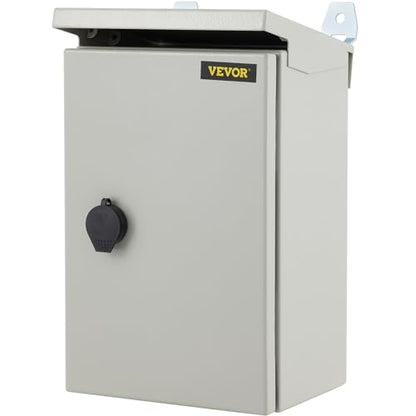 VEVOR Electrical Enclosure, 12'' x 8'' x 6'', UL Certified NEMA 4 Outdoor IP65 Waterproof Cold-Rolled Carbon Steel Hinged Junction Box, with Rain Hood, White Gray, (ULBOX30X20X15) - size: 12" x 8" x 6"