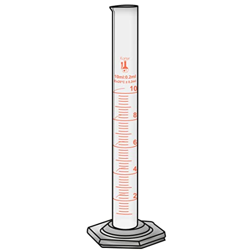 10ml Graduated Cylinder, Borosilicate 3.3 Glass, Single Metric Scale, Karter Scientific 246F7 (Pack of 2) - size: 10ml, style: Pack of 2