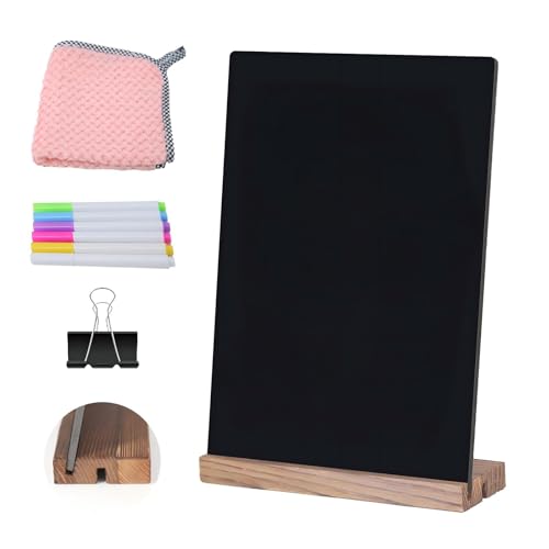 8.6x11.7 Chalkboard Signs with Base for Tabletop Decor Double Sided, Mini Chalkboard for Restaurant Food Menu, Message Board, Wedding Party (1 Pack, L/T 2-Slot) - size: 9"W x 11.7"H