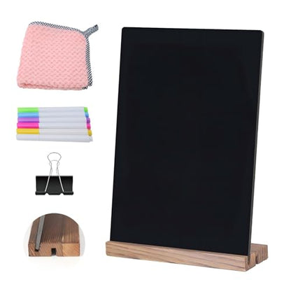 8.6x11.7 Chalkboard Signs with Base for Tabletop Decor Double Sided, Mini Chalkboard for Restaurant Food Menu, Message Board, Wedding Party (1 Pack, L/T 2-Slot) - size: 9"W x 11.7"H