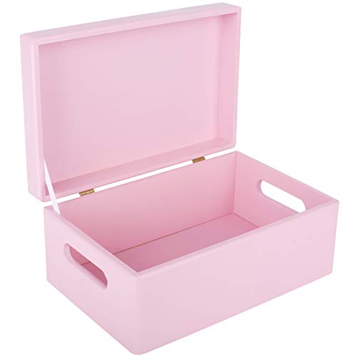 Creative Deco Large Pink Wooden Box Storage with Hinged Lid - color: Pink, size: L | Handles
