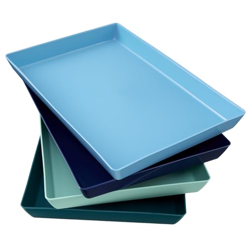 US Acrylic Coastal Plastic Serving Trays (Set of 4) 15” x 10” | Large Unbreakable Reusable Rectangular Party Platters | Serve Appetizers, Fruit, Veggies, & Desserts | BPA-Free & Made in USA - color: Coastal