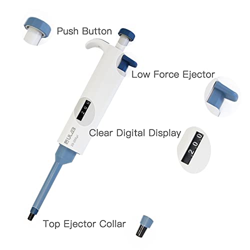 ULAB Single Channel Pipettor with Pipette Tips Offered, 1pc of Adjustable Volume Micro Pipette with Vol.Range.20-200μl, 1000pcs of Vol.200μl Pipette Tips in Yellow Color, ULH1020 - style: 20-200μl & 1000 Tips