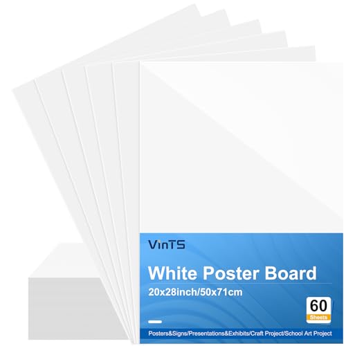 VinTS 60Pcs White Poster Board, 22" x 28" White Poster Paper - color: White, size: 60 Pack 22x28