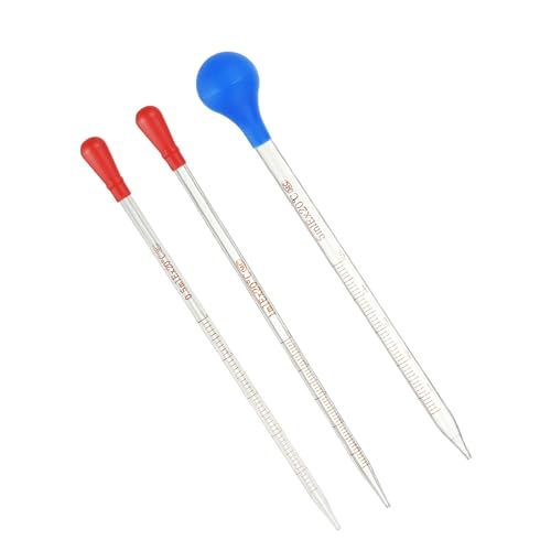 PATIKIL Graduated Dropper Pipettes Kit, 3 Pack 0.5ml/1ml/5ml Borosilicate Glass Pipette with Rubber Squeeze Bulb for Transfer Liquid for Lab, Chemistry - size: 0.5ml/1ml/5ml