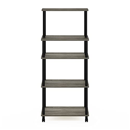 Furinno Turn-N-Tube 5-Tier Toolless Kitchen Storage Cart with Lockable Wheels, French Oak Grey/Black - color: French Oak Grey/Black, size: 5-Tier