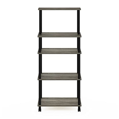 Furinno Turn-N-Tube 5-Tier Toolless Kitchen Storage Cart with Lockable Wheels, French Oak Grey/Black - color: French Oak Grey/Black, size: 5-Tier