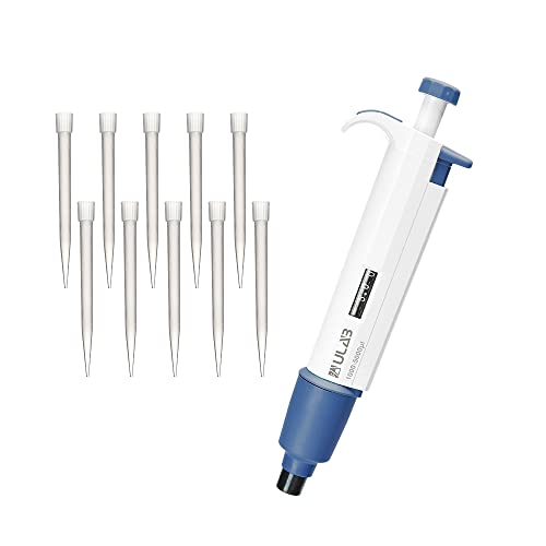 ULAB Single Channel Pipettor with Pipette Tips Offered, 1pc of Adjustable Volume Micro Pipette with Vol.Range.1000-5000μl, 250pcs of Vol.5000μl Pipette Tips in Neutral Color, ULH1022 - style: 1000-5000μl & 250 Tips